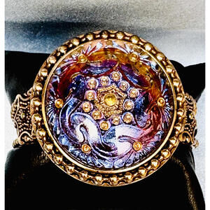 Amy Kahn Russell Large Bronze Iridescent Purple and Rose Tones Art Glass Cuff